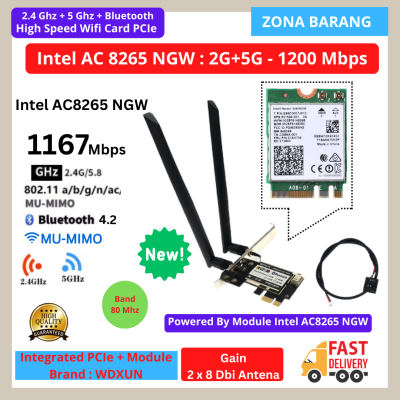 Intel AC8265 High Speed Wifi Card PCIe Dual Band 2.4 Ghz 5 Ghz Bluetooth 1200 Mbps MU-MIMO