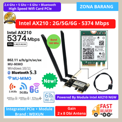 Intel AX210 High Speed Wifi Card PCIe x1 Wifi6 Triple Band 2.4 Ghz 5 Ghz 6 Ghz Bluetooth MU-MIMO Gaming Ultra Speed